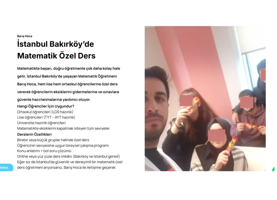 Barış Hoca Bakırkoy özel ders eğitim hizmeti